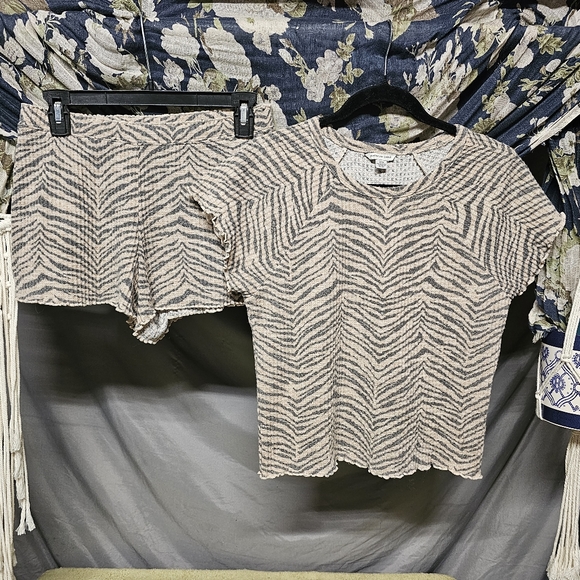 American Eagle | Ribbed Zebra Print Short Sleeve Pajama Set with Shorts sz Small - Picture 1 of 8